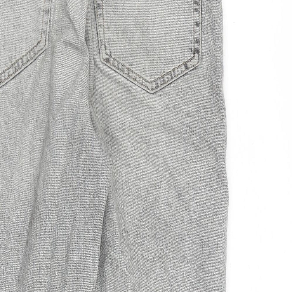 Topshop Womens Grey Cotton Straight Jeans Size 28 in L30 in Regular Zip - Raw Hem