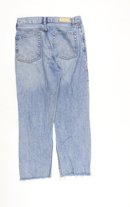 Mango Womens Blue Cotton Straight Jeans Size 10 L26 in Regular Button - Raw Hem