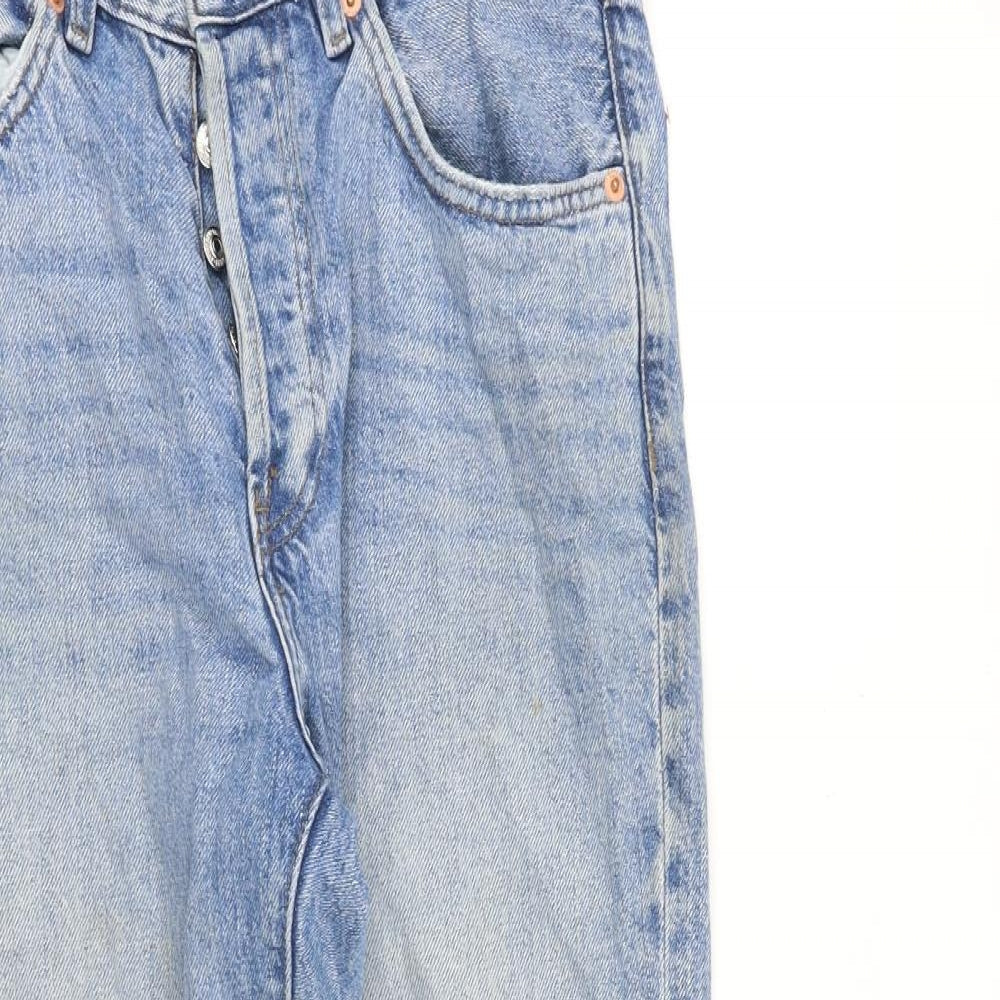 Mango Womens Blue Cotton Straight Jeans Size 10 L26 in Regular Button - Raw Hem