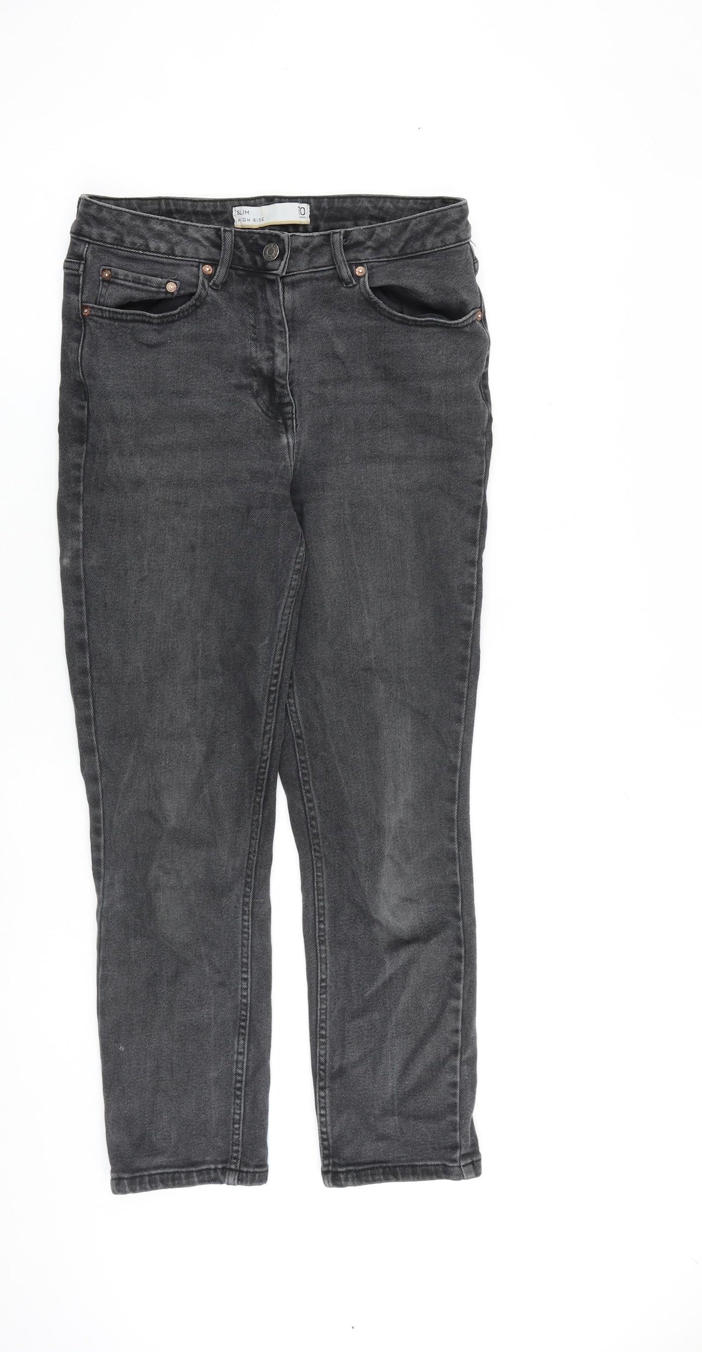 NEXT Womens Grey Cotton Straight Jeans Size 10 L26 in Slim Zip