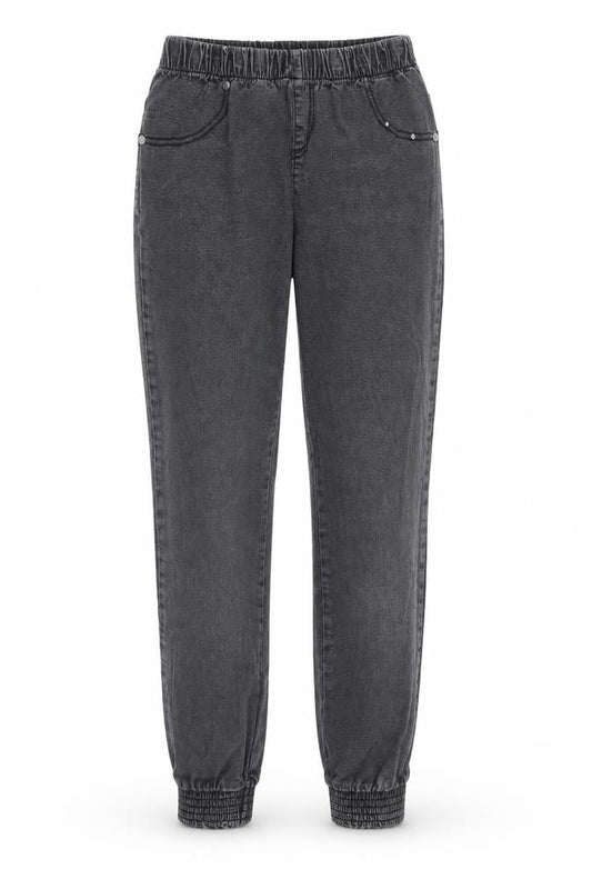 Front view of Denim & Co. women’s grey cotton tapered jeans, size UK 12, 29-inch leg regular