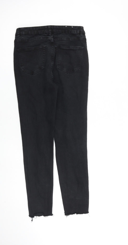 New Look Womens Black Cotton Skinny Jeans Size 10 L26 in Slim Zip - Raw Hem