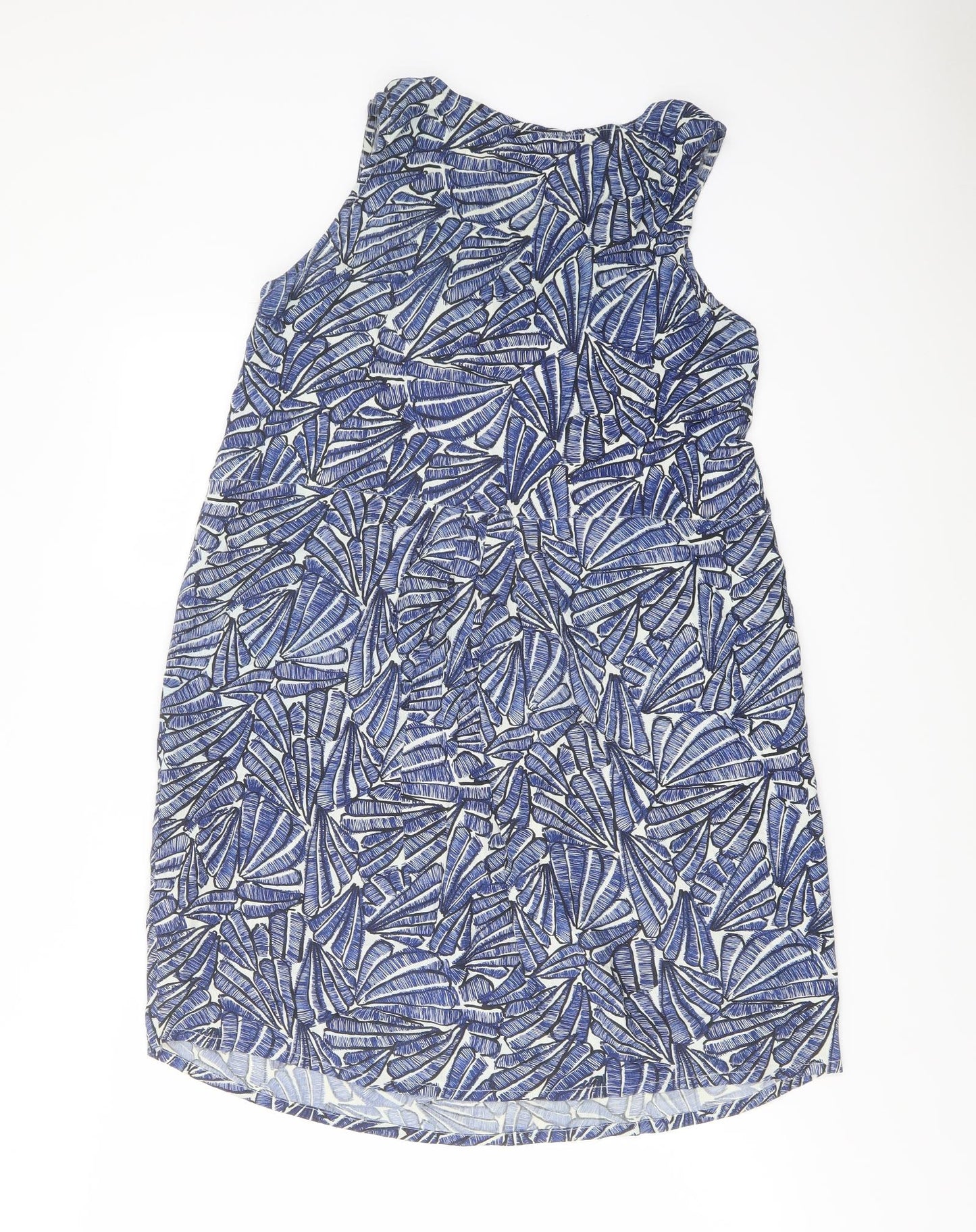 ICHI Womens Blue Geometric Viscose Tank Dress Size 8 Round Neck Pullover