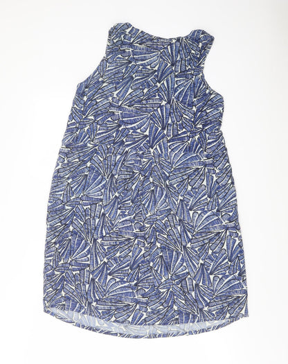 ICHI Womens Blue Geometric Viscose Tank Dress Size 8 Round Neck Pullover