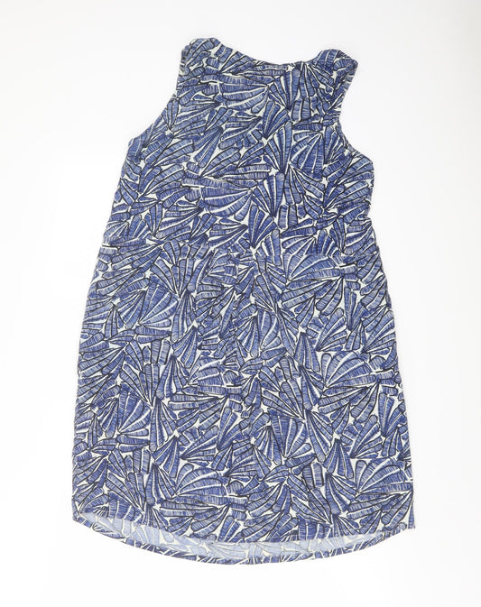 ICHI Womens Blue Geometric Viscose Tank Dress Size 8 Round Neck Pullover