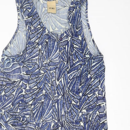 ICHI Womens Blue Geometric Viscose Tank Dress Size 8 Round Neck Pullover