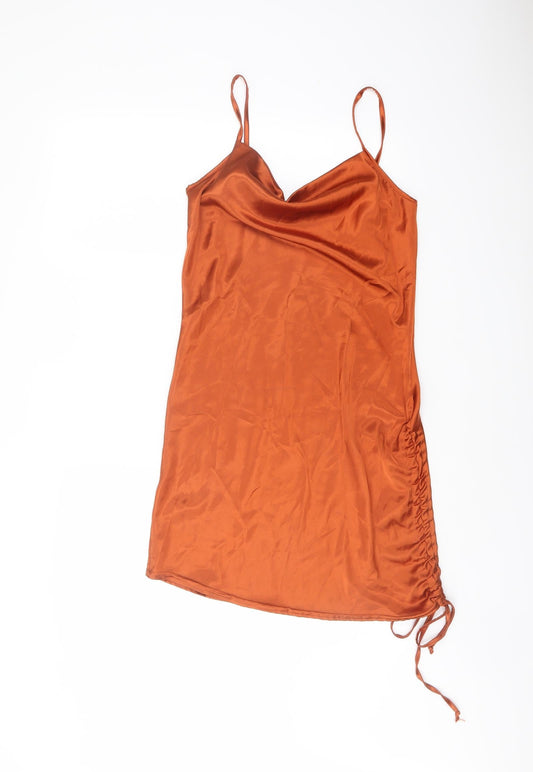 PRETTYLITTLETHING Womens Red Polyester Slip Dress Size 8 Cowl Neck Pullover