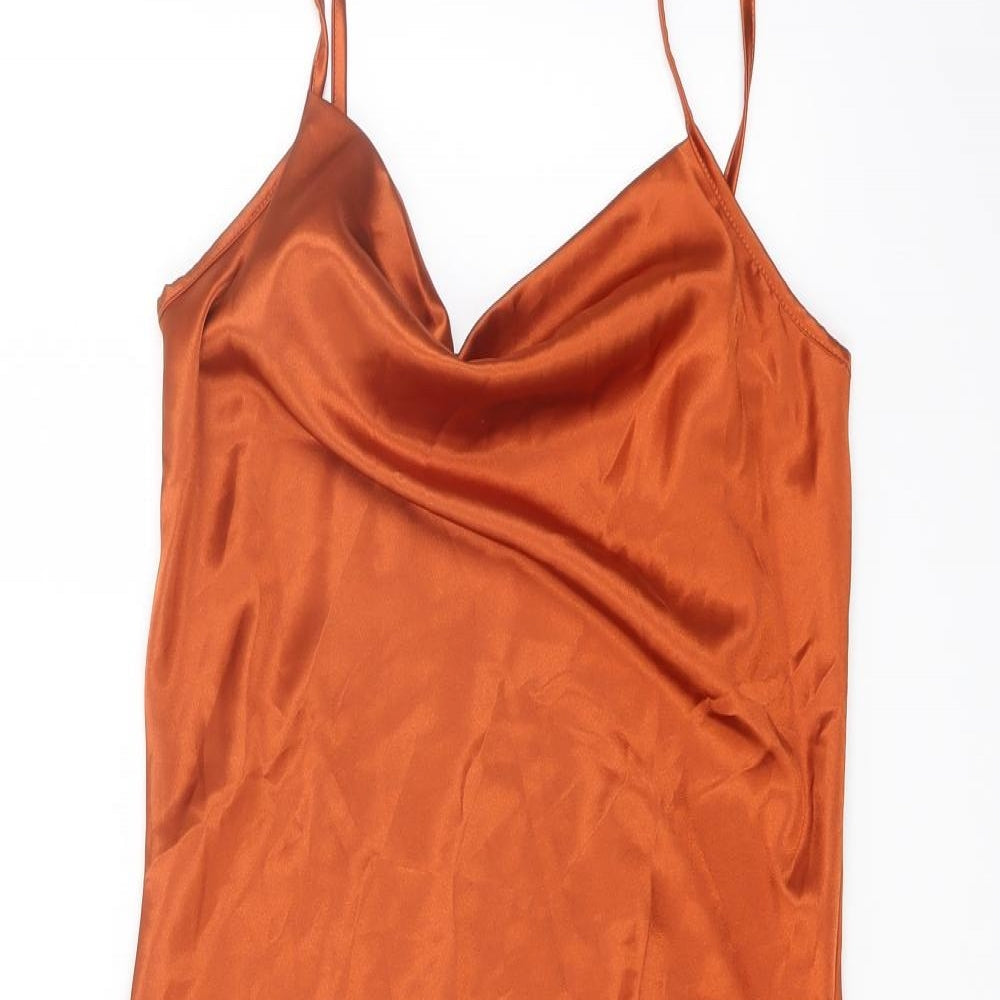 PRETTYLITTLETHING Womens Red Polyester Slip Dress Size 8 Cowl Neck Pullover