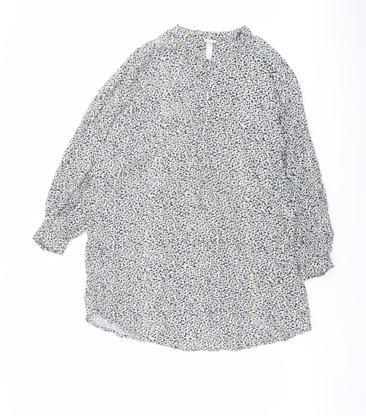 H&M Womens Multicoloured Geometric Viscose Trapeze & Swing Size S Mock Neck Button