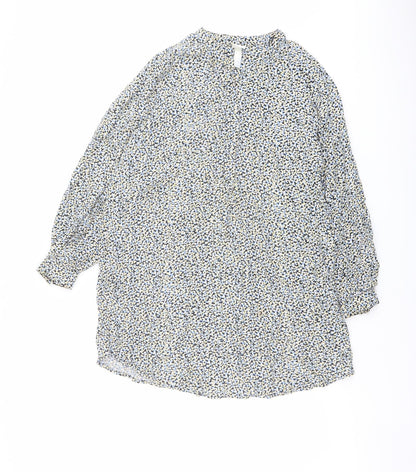 H&M Womens Multicoloured Geometric Viscose Trapeze & Swing Size S Mock Neck Button