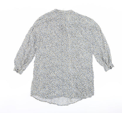 H&M Womens Multicoloured Geometric Viscose Trapeze & Swing Size S Mock Neck Button