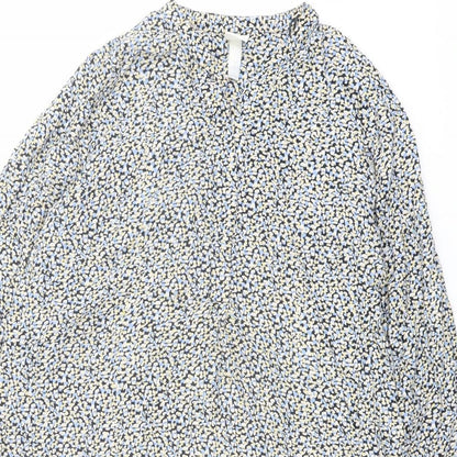 H&M Womens Multicoloured Geometric Viscose Trapeze & Swing Size S Mock Neck Button