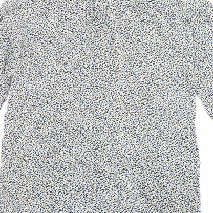 H&M Womens Multicoloured Geometric Viscose Trapeze & Swing Size S Mock Neck Button