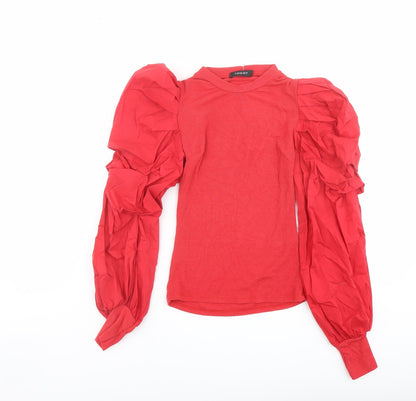 Today Womens Red Polyester Basic Blouse Size 8 Round Neck