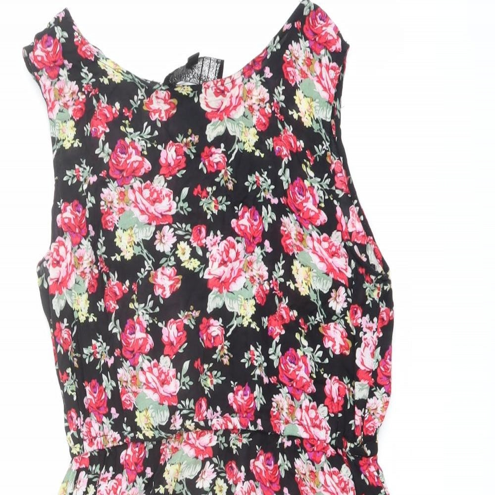 Amber Carystal Womens Multicoloured Floral Cotton Fit & Flare Size M Boat Neck Pullover