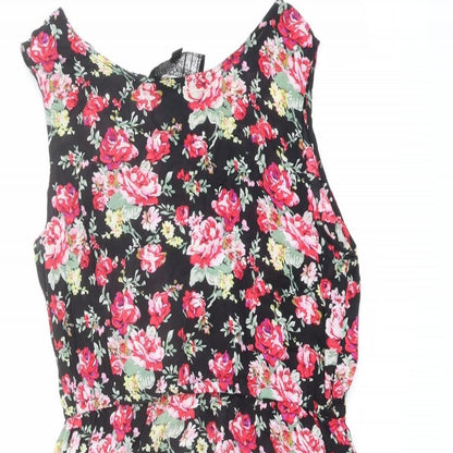Amber Carystal Womens Multicoloured Floral Cotton Fit & Flare Size M Boat Neck Pullover