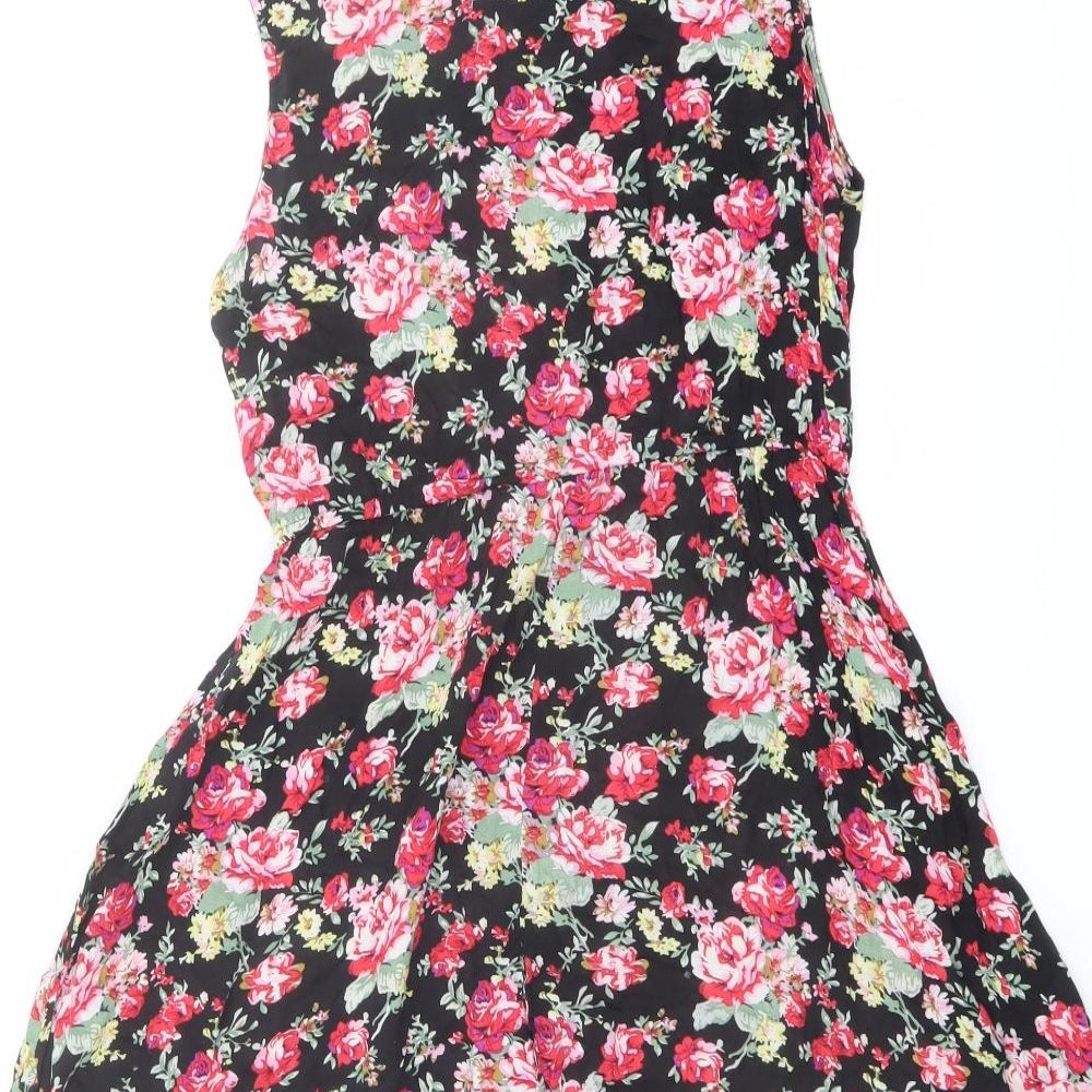 Amber Carystal Womens Multicoloured Floral Cotton Fit & Flare Size M Boat Neck Pullover