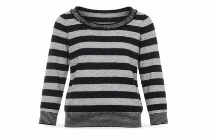 Country Casuals Womens Grey Round Neck Striped Cotton Pullover Jumper Size S
