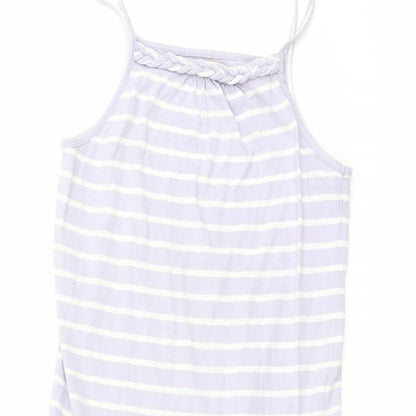 Blue Zoo Girls Purple Striped Cotton Fit & Flare Size 9-10 Years Square Neck Pullover - Braided Neck Detail