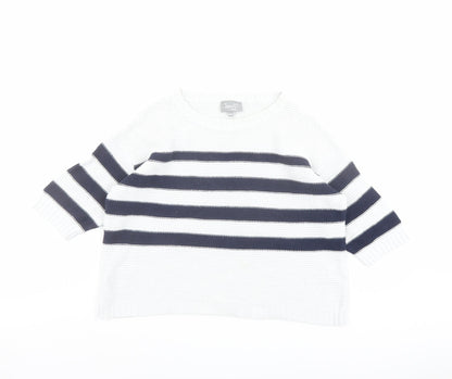 Lottie Lovers Womens White Crew Neck Striped Cotton Pullover Jumper Size 8 - Size 8-10
