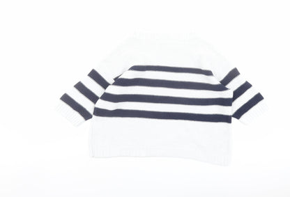 Lottie Lovers Womens White Crew Neck Striped Cotton Pullover Jumper Size 8 - Size 8-10