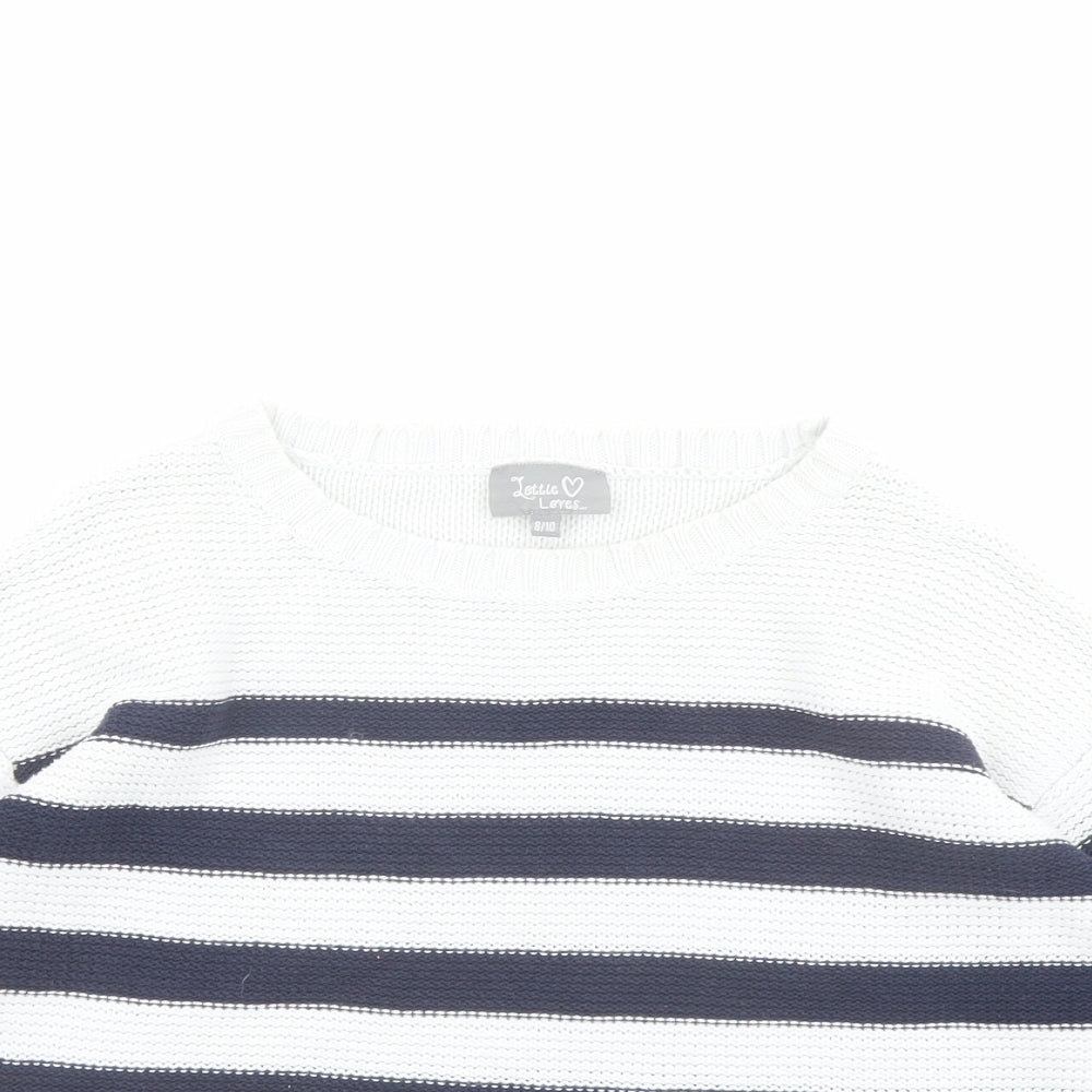 Lottie Lovers Womens White Crew Neck Striped Cotton Pullover Jumper Size 8 - Size 8-10
