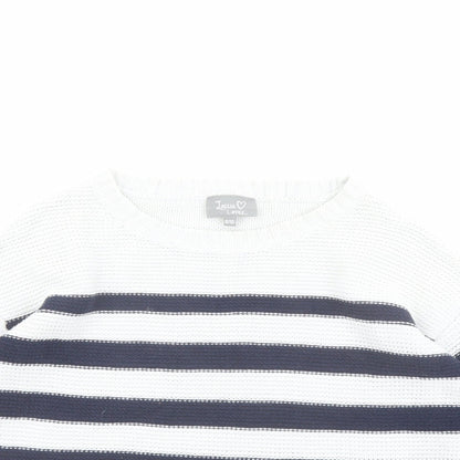 Lottie Lovers Womens White Crew Neck Striped Cotton Pullover Jumper Size 8 - Size 8-10