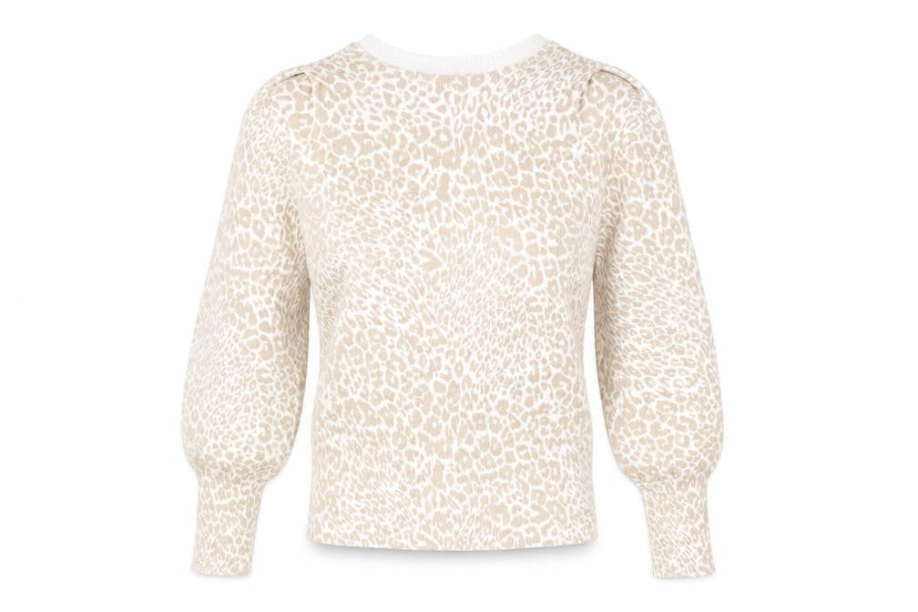 Marks and Spencer Womens Beige Boat Neck Animal Print Viscose Pullover Jumper Size XS - Leopard pattern
