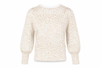 Marks and Spencer Womens Beige Boat Neck Animal Print Viscose Pullover Jumper Size XS - Leopard pattern