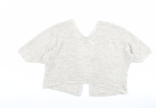 Izabel Womens Beige V-Neck Acrylic Shrug Jumper Size 10