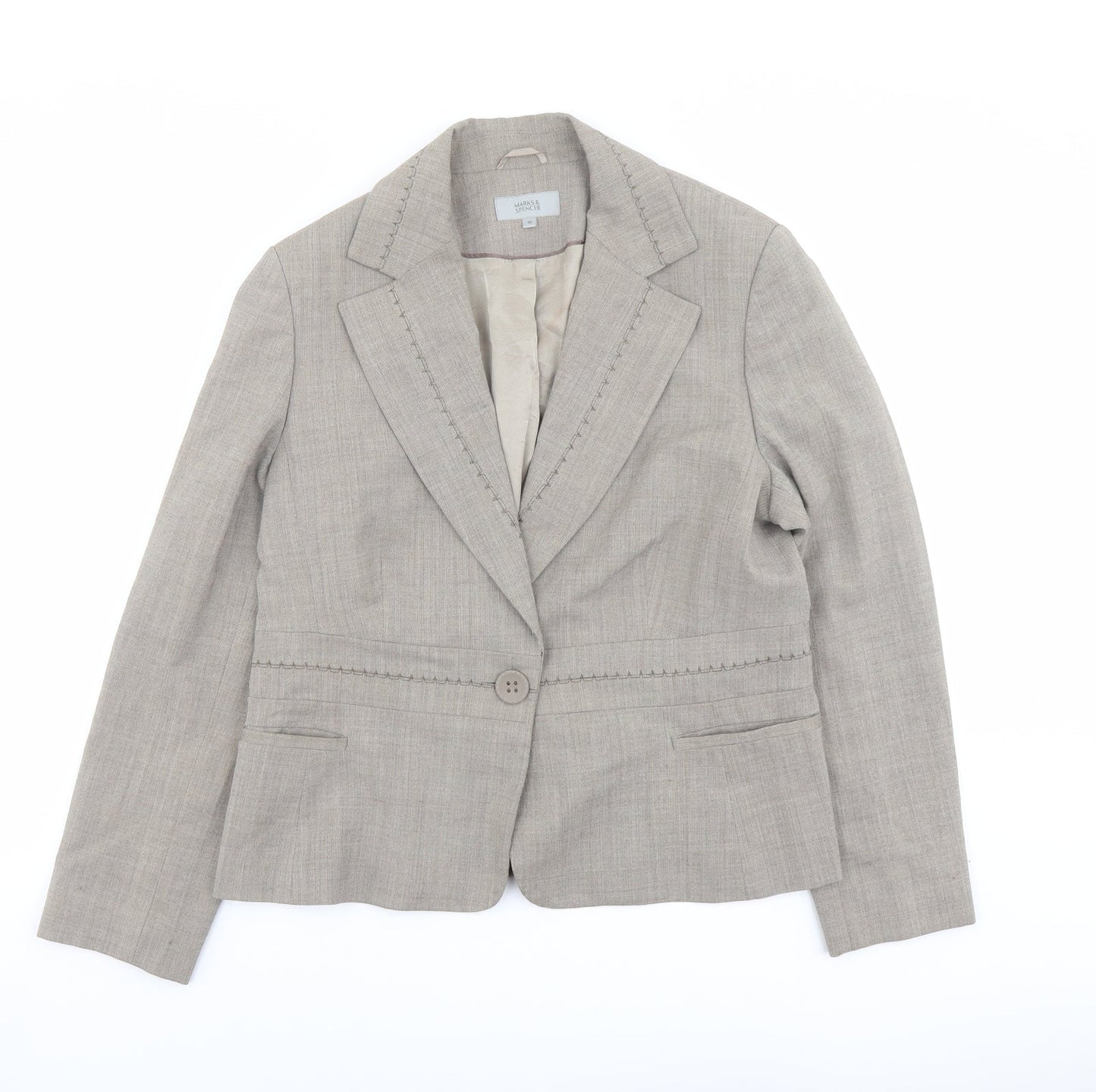 Marks and Spencer Womens Beige Polyester Jacket Blazer Size 16 - Stitch Detail