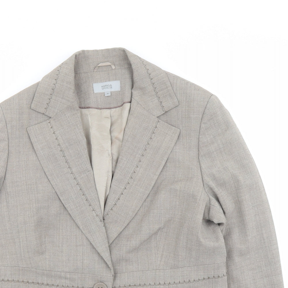 Marks and Spencer Womens Beige Polyester Jacket Blazer Size 16 - Stitch Detail