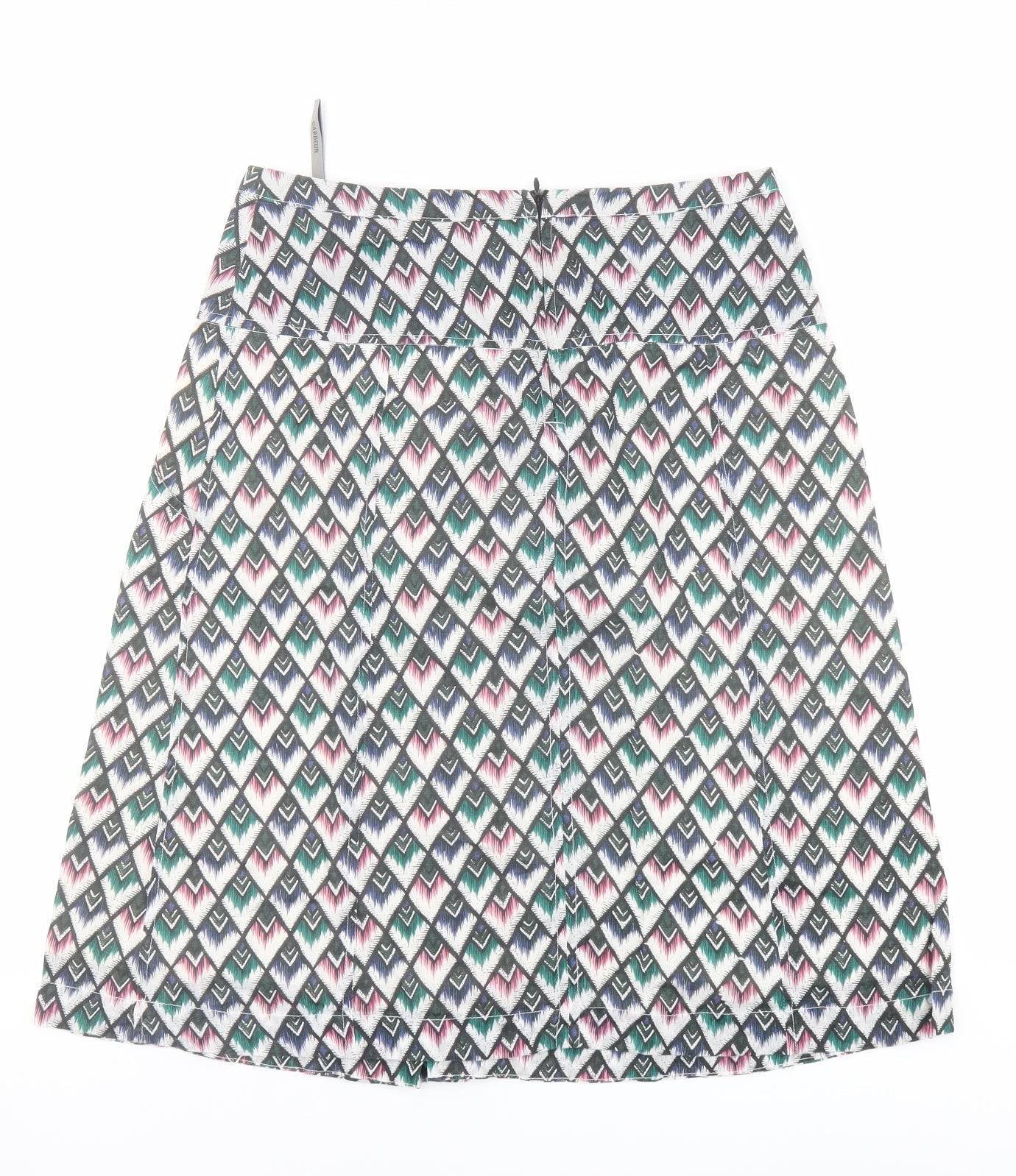 GARDEUR Womens Multicoloured Geometric Cotton A-Line Skirt Size 10 Zip