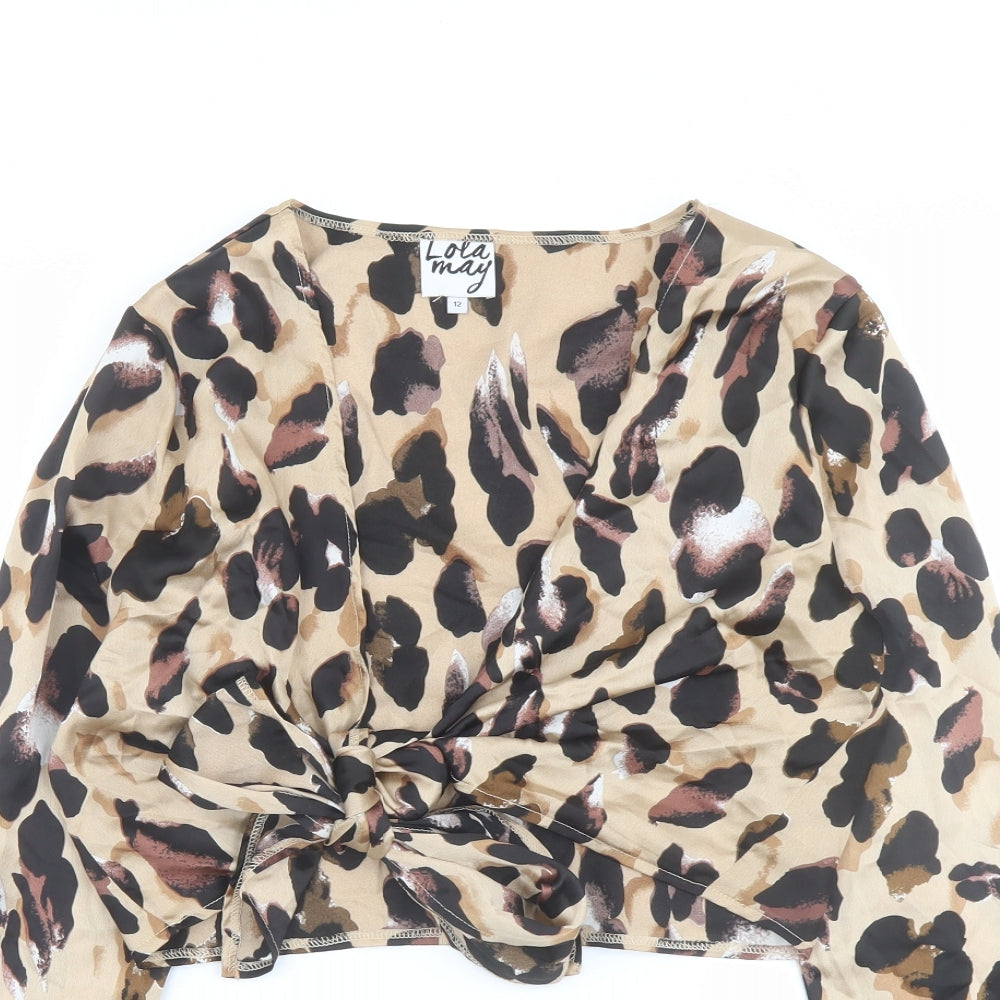 Womens UK Size 12 Lola May Brown Cropped Blouse