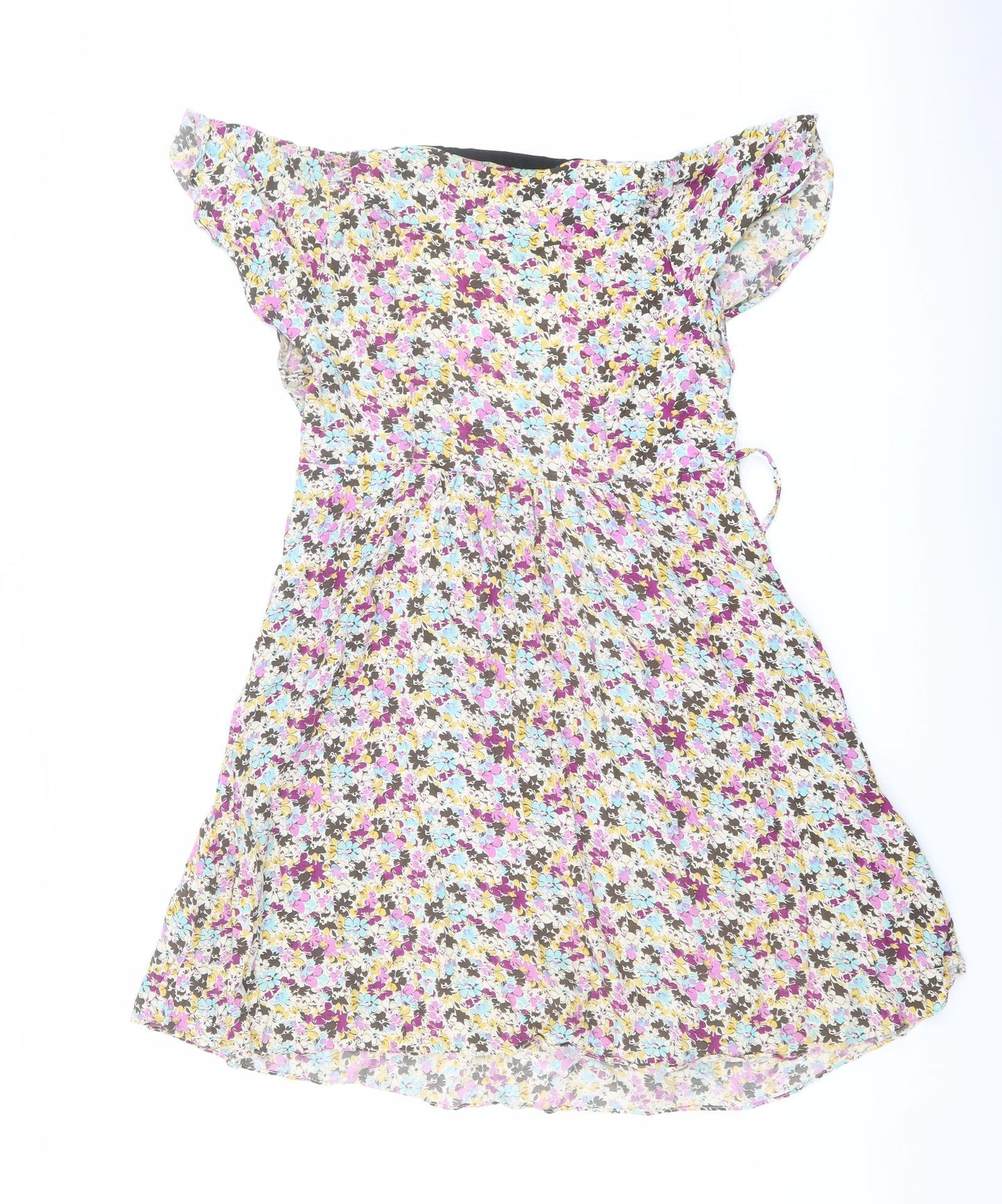 Zara Womens Multicoloured Floral Viscose Mini Size L V-Neck Button