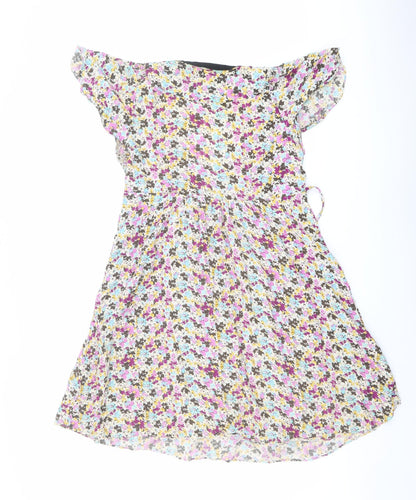 Zara Womens Multicoloured Floral Viscose Mini Size L V-Neck Button