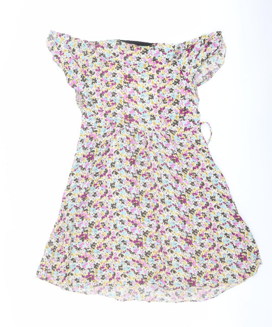Zara Womens Multicoloured Floral Viscose Mini Size L V-Neck Button