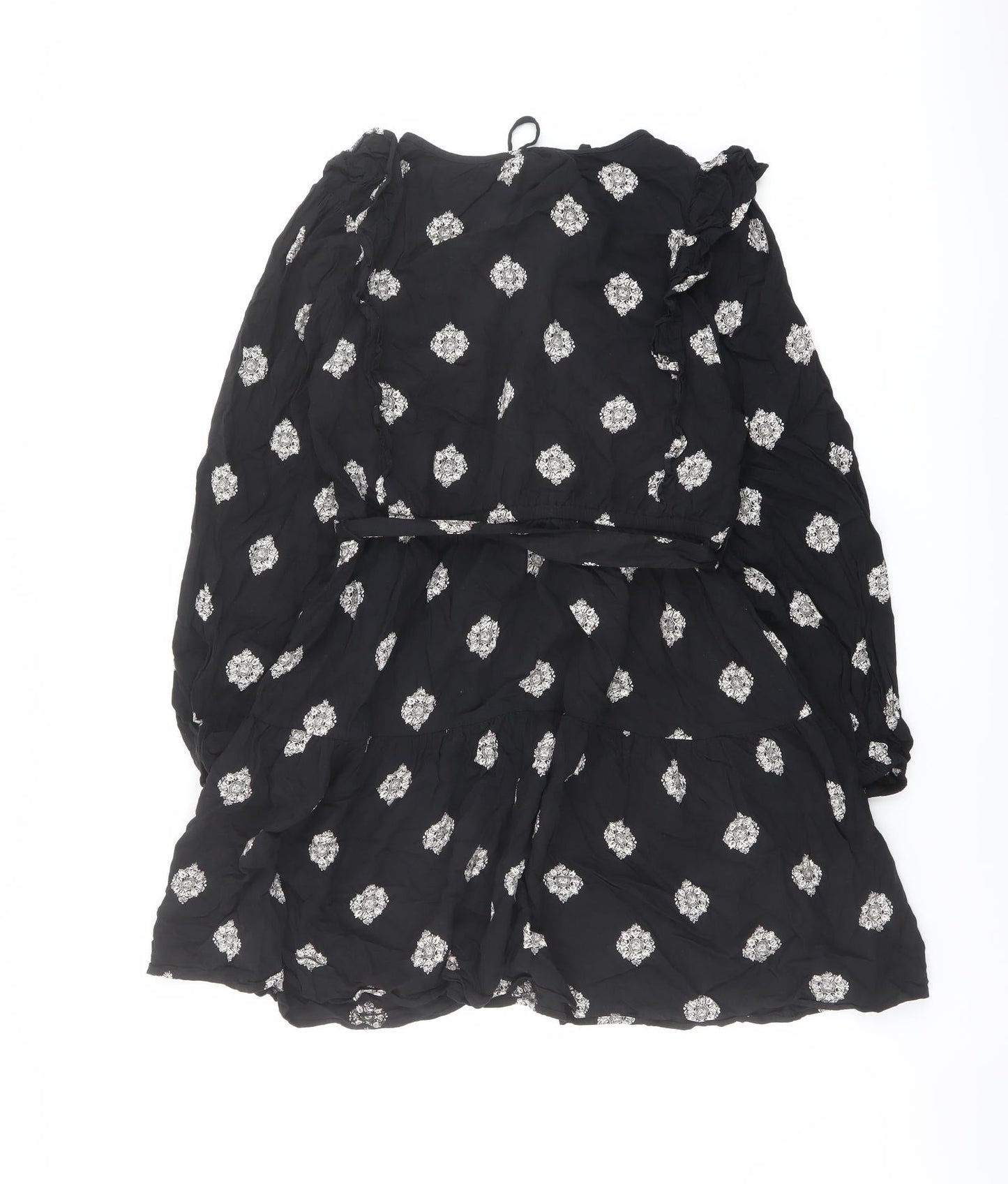 Marks and Spencer Womens Black Geometric Polyester Mini Size 12 Round Neck Tie