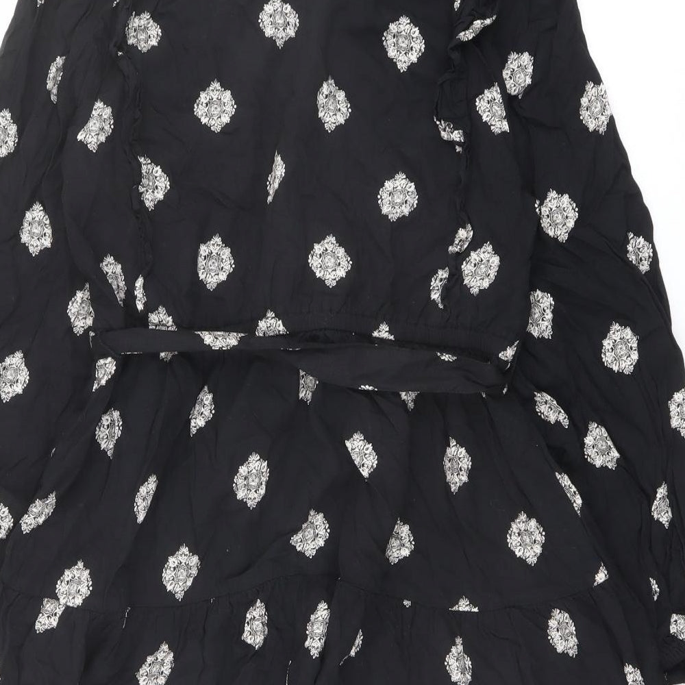 Marks and Spencer Womens Black Geometric Polyester Mini Size 12 Round Neck Tie