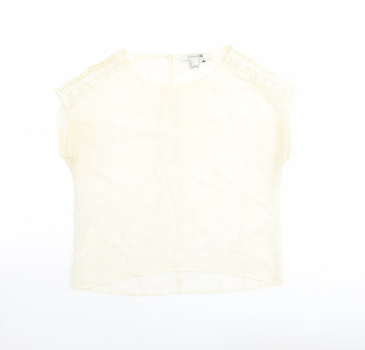 FOREVER 21 Womens Ivory Polyester Basic T-Shirt Size S Round Neck