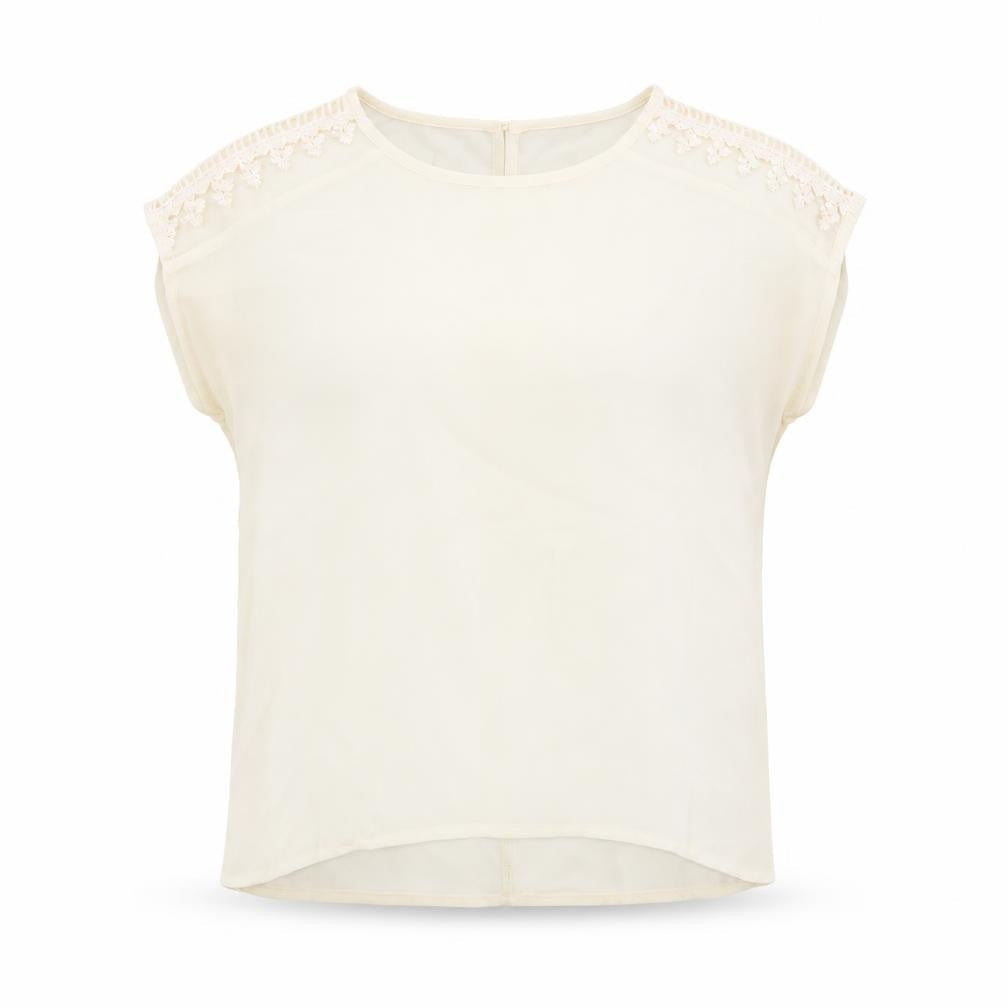 Forever 21 Womens Ivory Polyester Basic T-Shirt Size S Round Neck