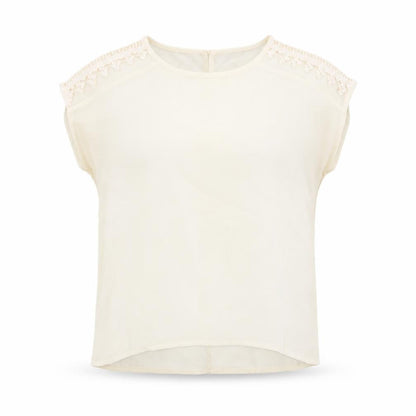 Forever 21 Womens Ivory Polyester Basic T-Shirt Size S Round Neck