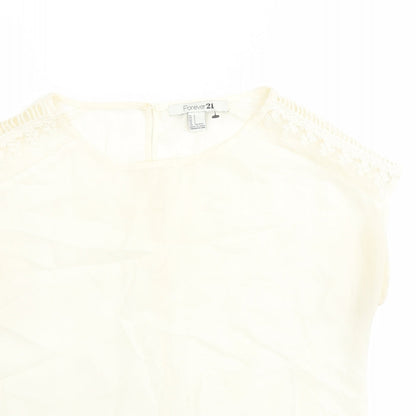 FOREVER 21 Womens Ivory Polyester Basic T-Shirt Size S Round Neck