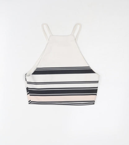 New Look Womens White Striped Polyester Cropped Tank Size 10 Square Neck