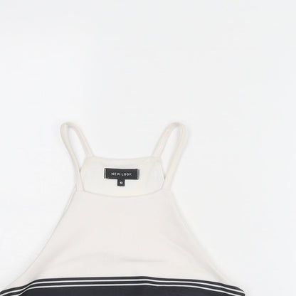 New Look Womens White Striped Polyester Cropped Tank Size 10 Square Neck