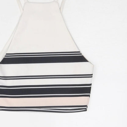 New Look Womens White Striped Polyester Cropped Tank Size 10 Square Neck