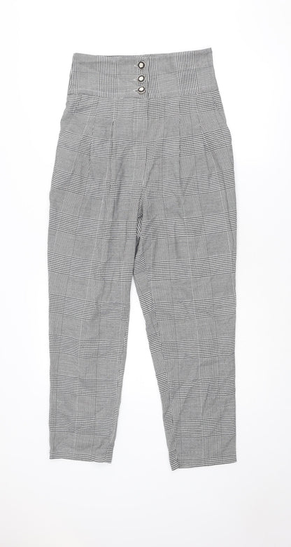 River Island Womens Grey Plaid Polyester Carrot Trousers Size 10 L25 in Regular Zip
