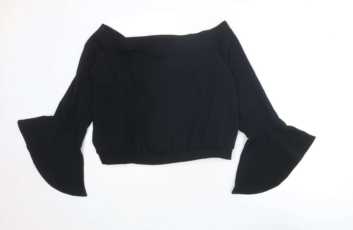 Bardot Womens Black Polyester Cropped Blouse Size 14 Boat Neck