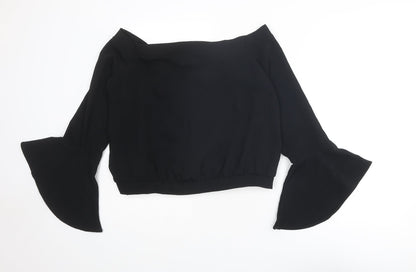 Bardot Womens Black Polyester Cropped Blouse Size 14 Boat Neck