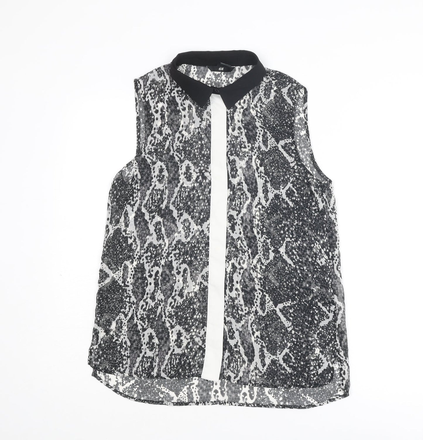 H&M Womens Grey Animal Print Polyester Basic Button-Up Size 8 Collared - Snakeskin